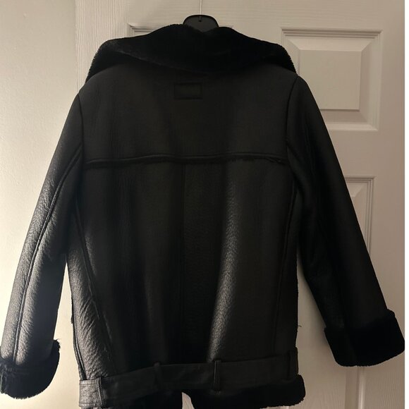 Black Leather Bomber Jacket - Picture 2 of 2